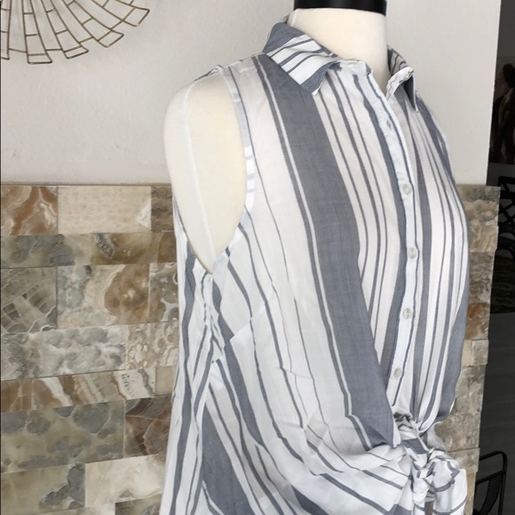 Eco+Carmen striped front tie button down shirt - Picture 4 of 8